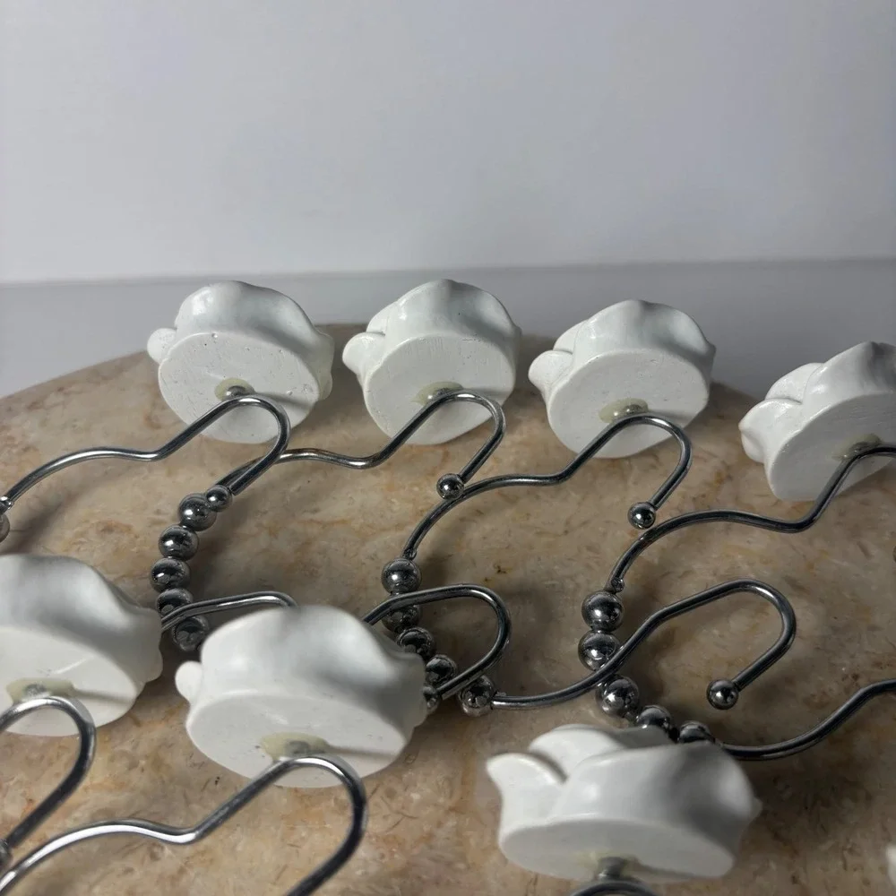 UO Rose Icon Shower Curtain Hooks Set of 12 White 3D Rose Flower‎ Shabby Chic